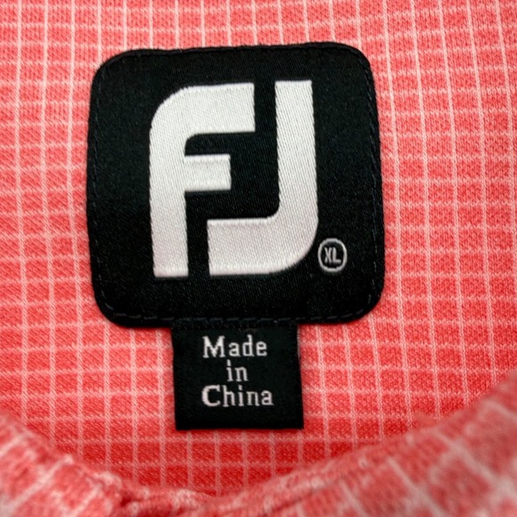 FootJoy Mens XL Polo Shirt Coral Pink Micro Grid HR Fly Fishing Logo Golf FJ - Picture 5 of 6